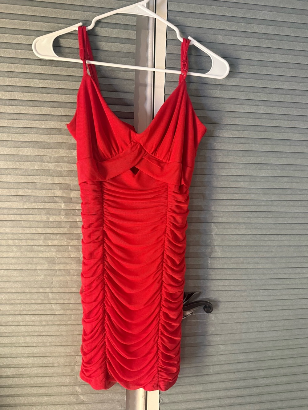 cinq a sept Red Ruched V-Neck Spaghetti Strap Dress